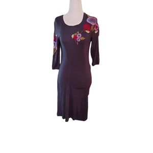 caite dress Small Embroidered Knee Length Quarter Sleeve Floral Gray. Di…